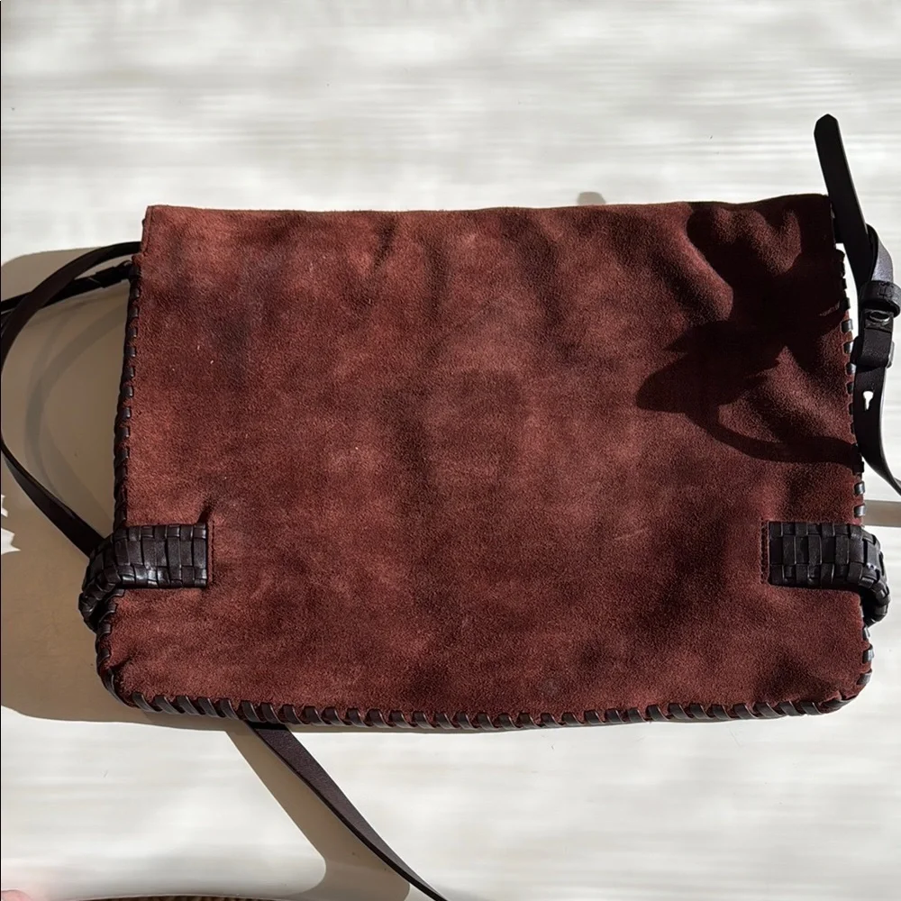 AllSaints Brownish/red Suede Crossbody Bag with Black Accents - Picture 4 of 5